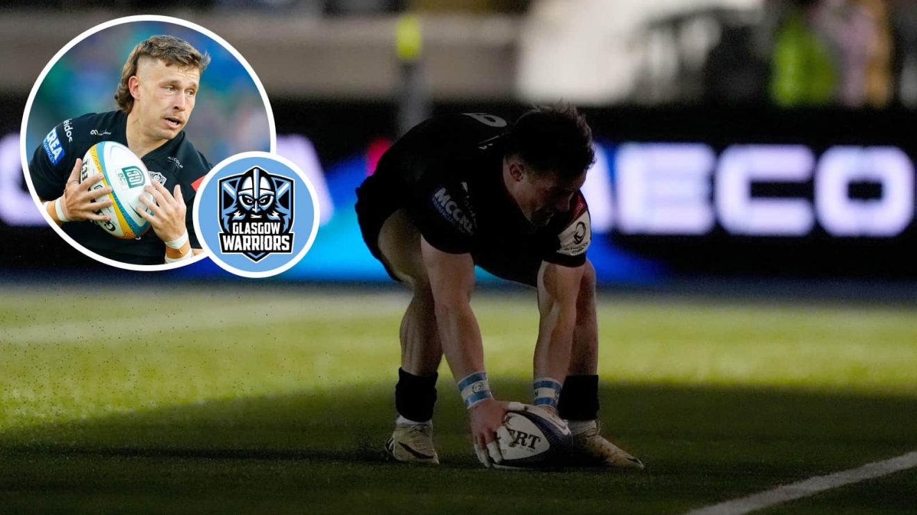 Glasgow Warriors scrum-half George Horne scores against Leinster.