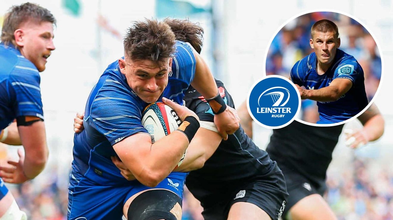 Leinster hooker Dan Sheehan and an inset of fly-half Sam Prendergast.