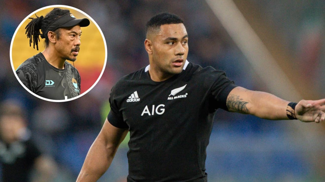 Ex-All Blacks centre Ngani Laumape and an inset of Tana Umaga.