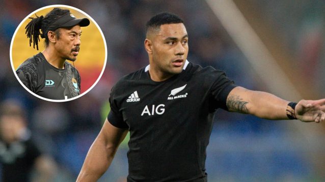 Ex-All Blacks centre Ngani Laumape and an inset of Tana Umaga.