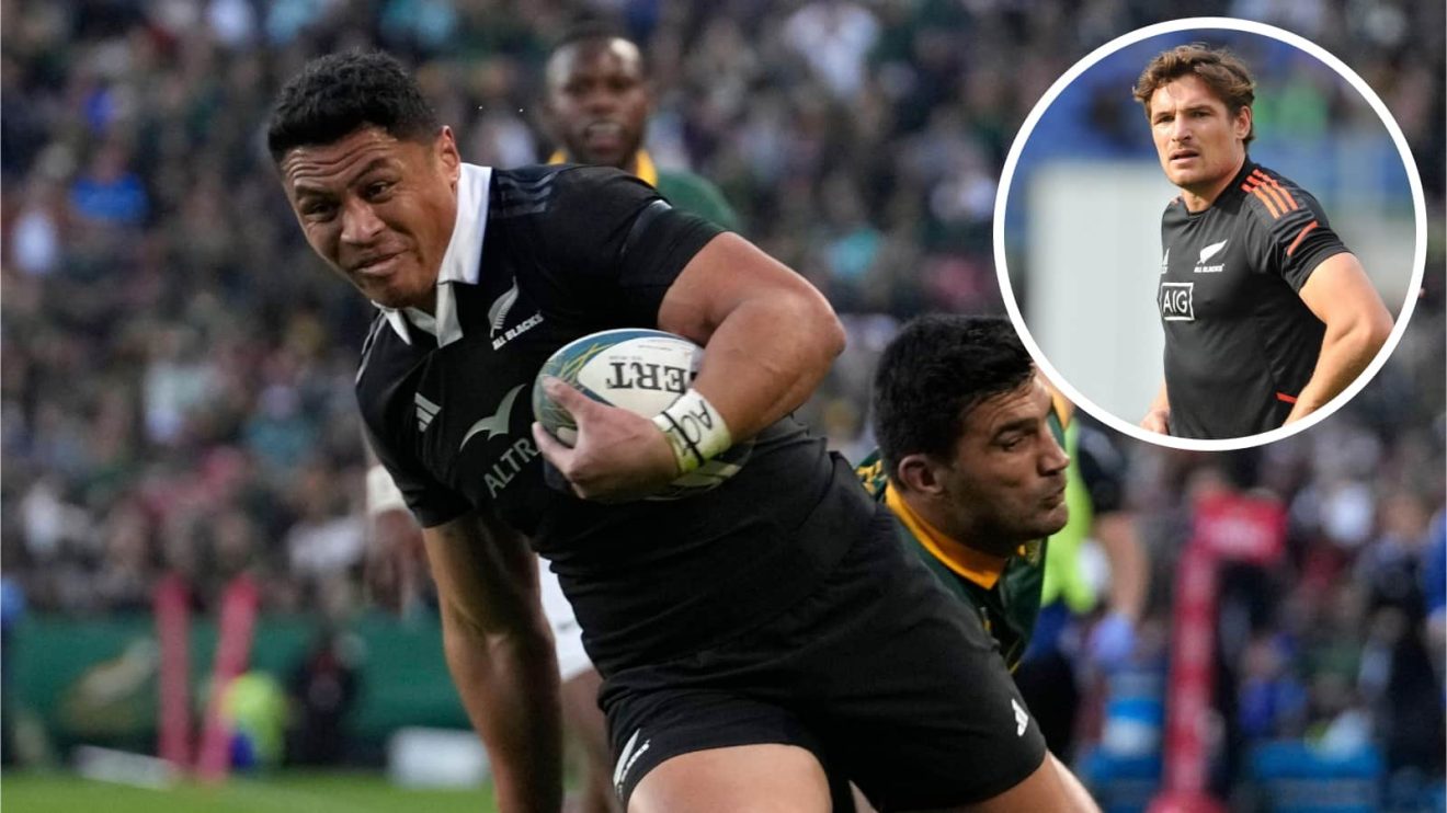 All Blacks winger Caleb Clarke and an inset of George Bridge.