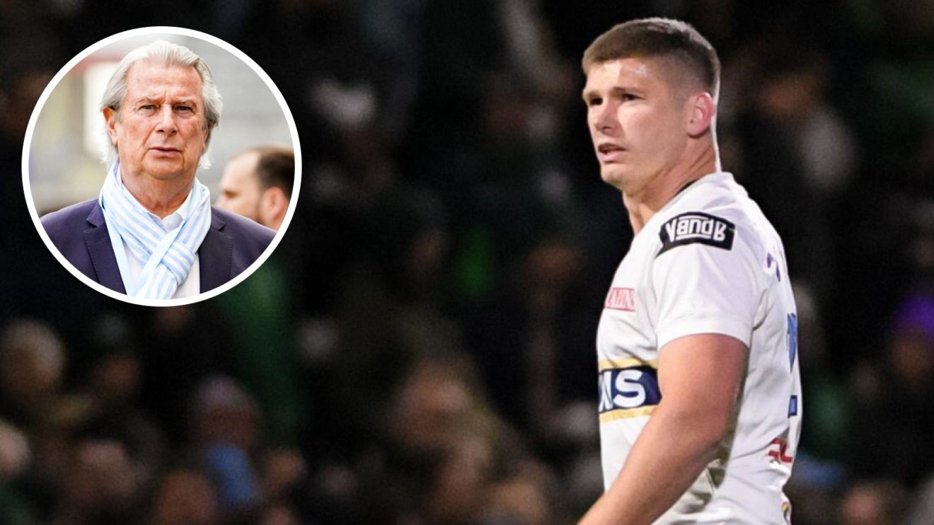 Ex-England captain Owen Farrell and Racing 92 owner Jacky Lorenzetti (inset).
