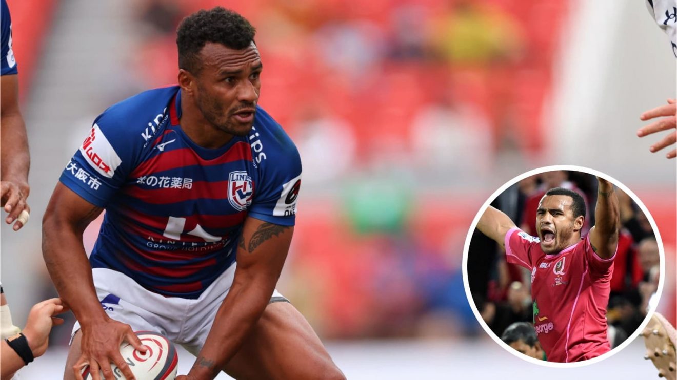 Will Genia playing for Kintetsu Liners in Japan and in action for the Reds (inset) earlier in his career.