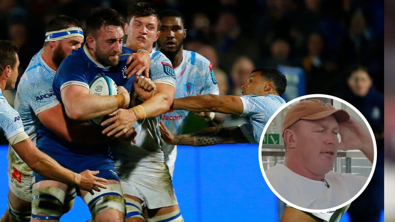 Leinster taking on the Bulls in the URC and Springboks legend Schalk Burger (inset).