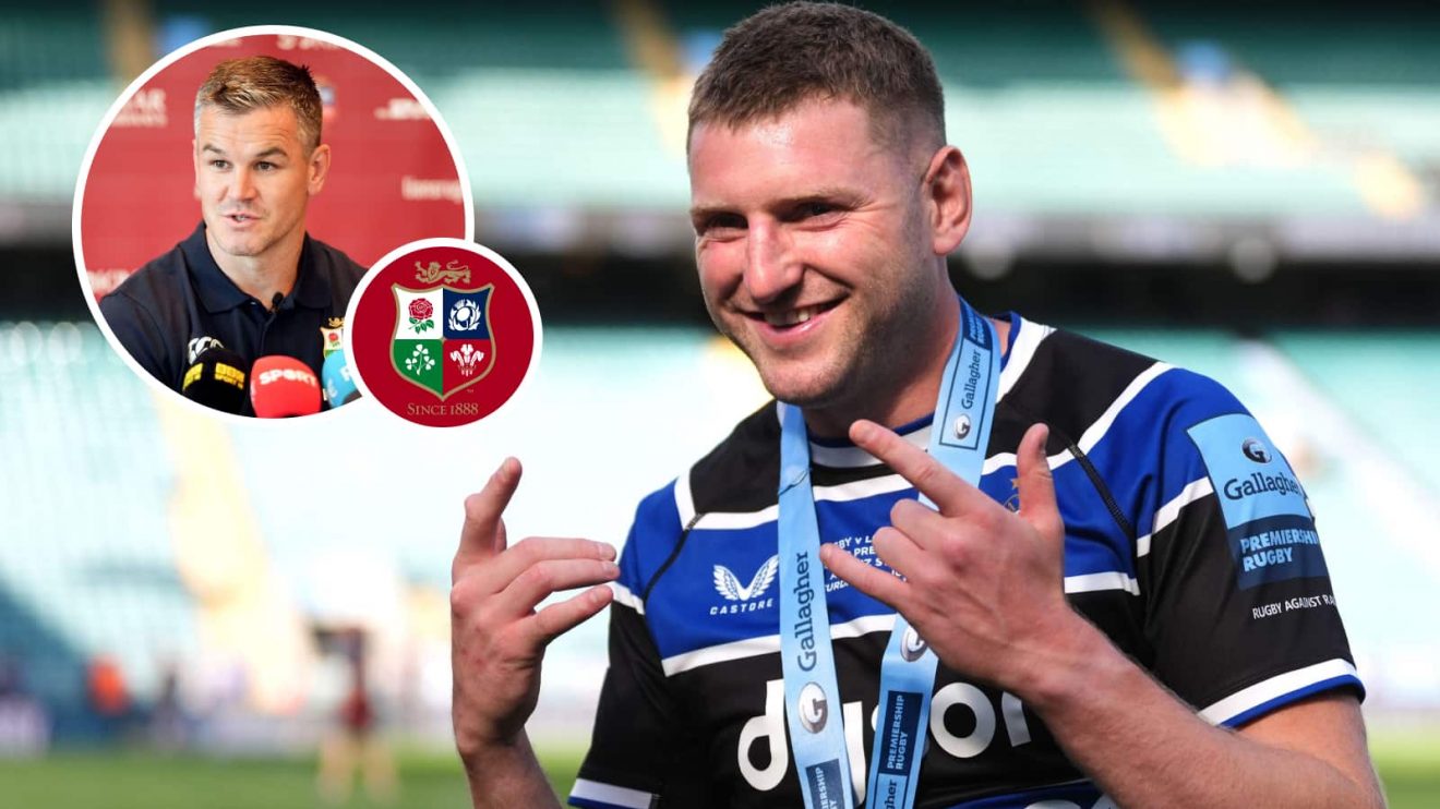 Finn Russell and an inset of Lions assistant coach Johnny Sexton