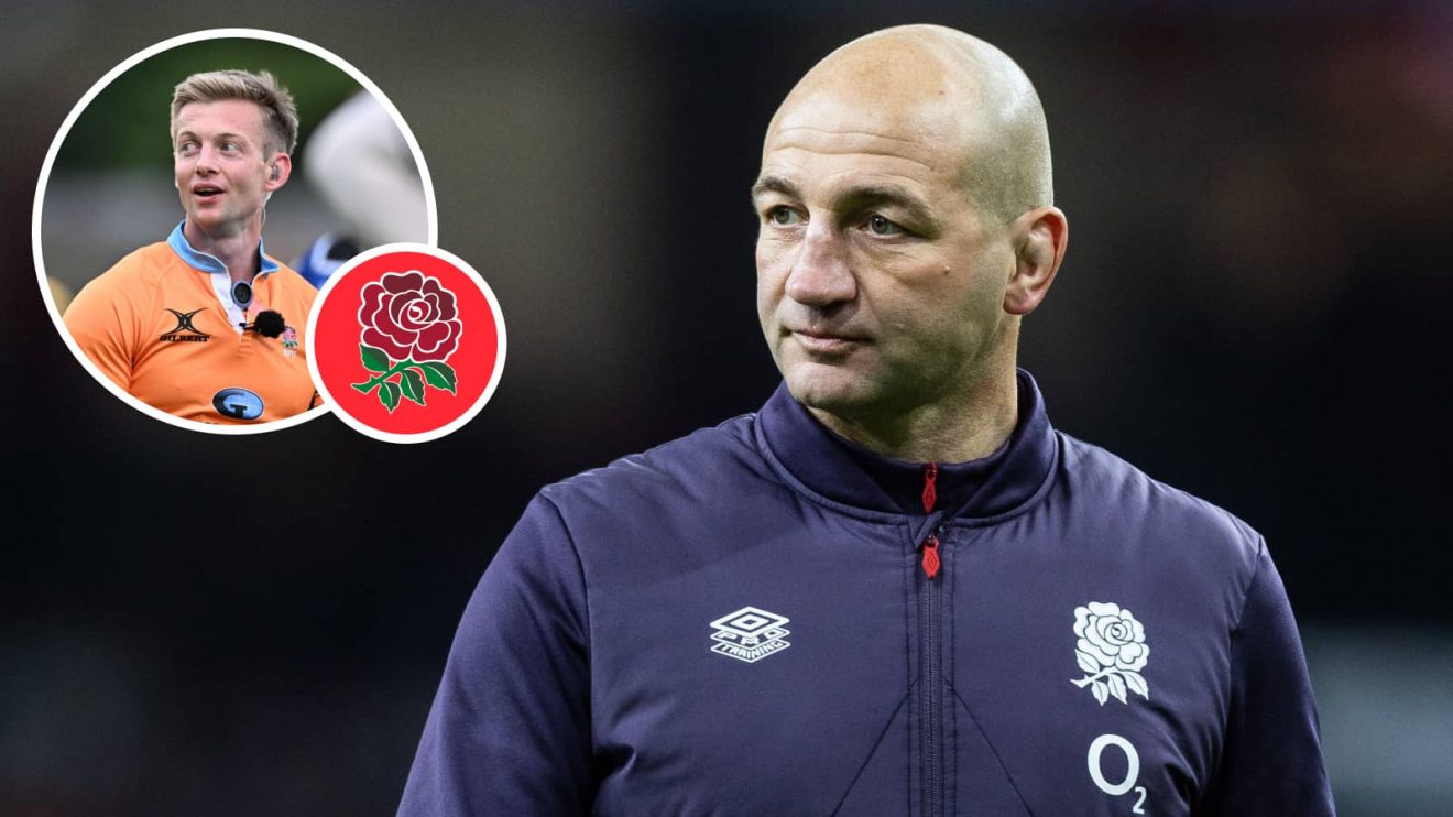 England head coach Steve Borthwick and referee Christophe Ridley.
