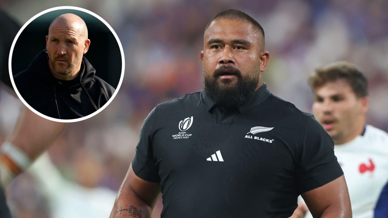 Ex-All Blacks prop Nepo Laulala and an inset of Gloucester boss George Skivington.