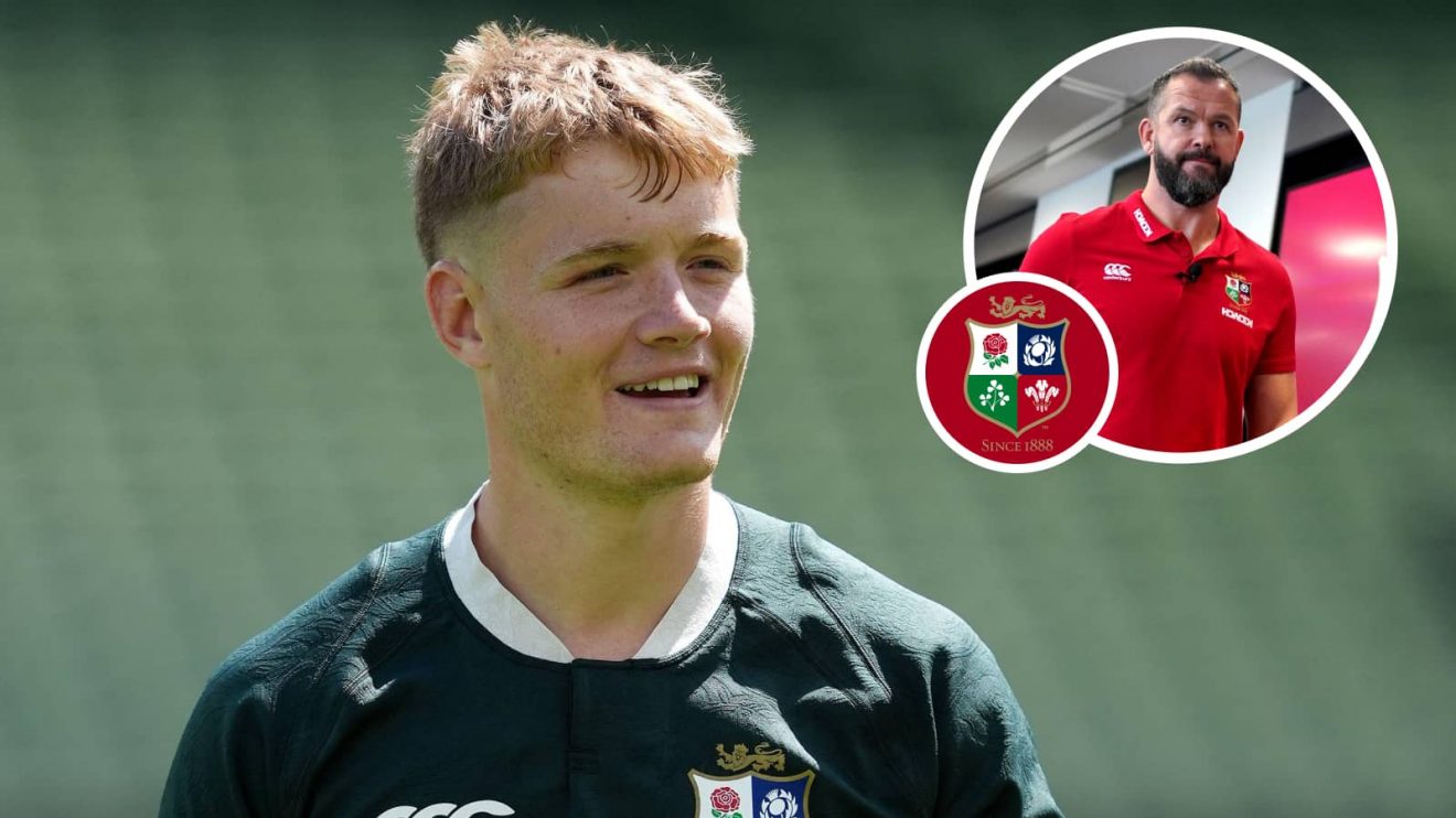 British and Irish Lions fly-half Fin Smith and an inset of head coach Andy Farrell.