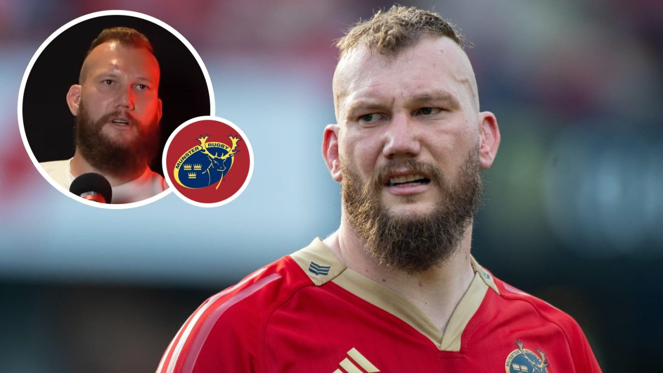 Former Munster lock RG Snyman and an inset of him on the Big Jim Show.