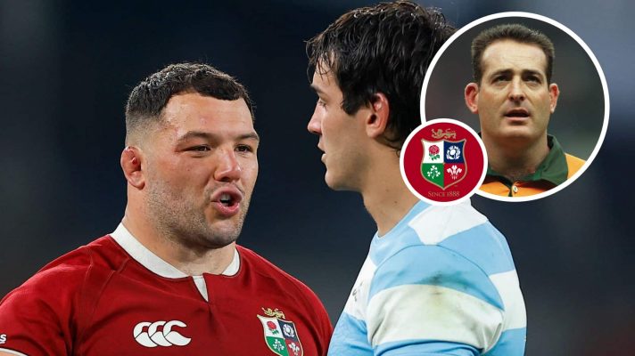 British and Irish Lions prop Ellis Genge with an inset of Wallabies legend David Campese.