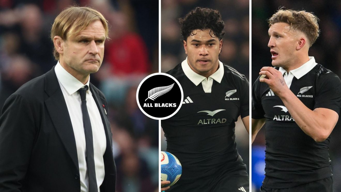 A three panel image of Scott Robertson, Wallace Sititi and Damian McKenzie