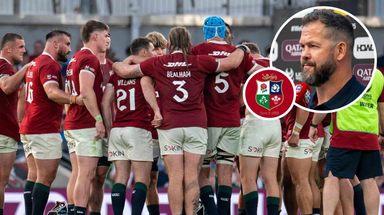 British and Irish Lions players and an inset of head coach Andy Farrell.