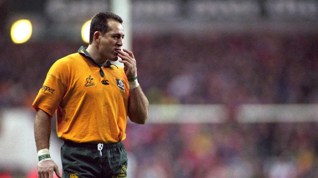 David Campese readjusting his mouth guard during a Wallabies Test match
