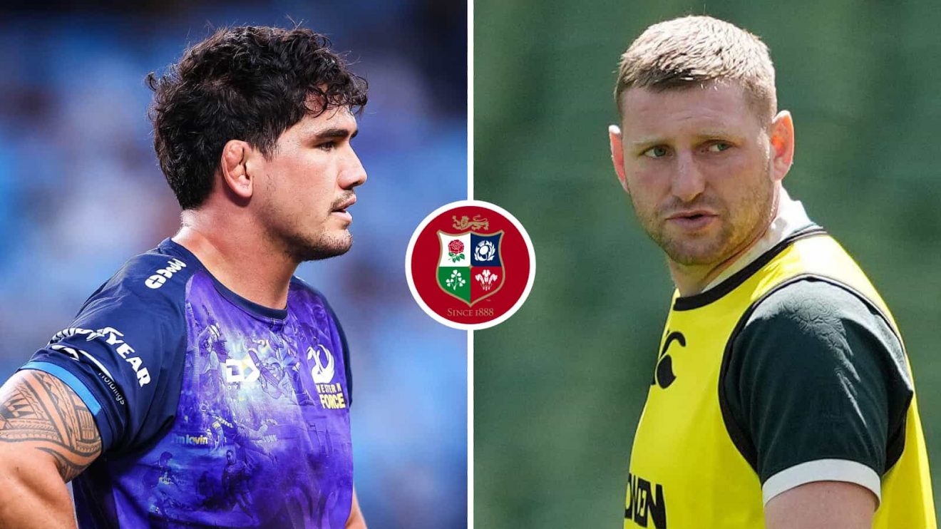 Western Force lock Darcy Swain and British and Irish Lions fly-half Finn Russell.