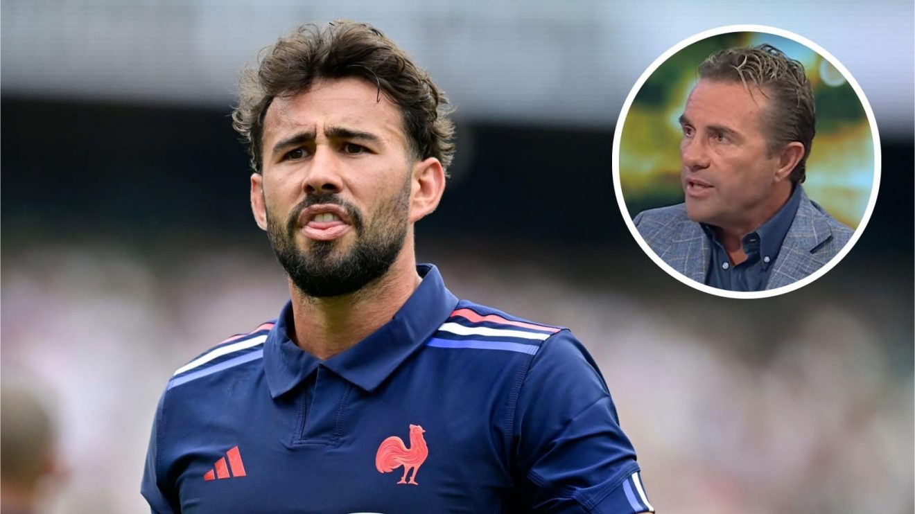 France fly-half Antoine Hastoy and an inset of All Blacks legend Justin Marshall.