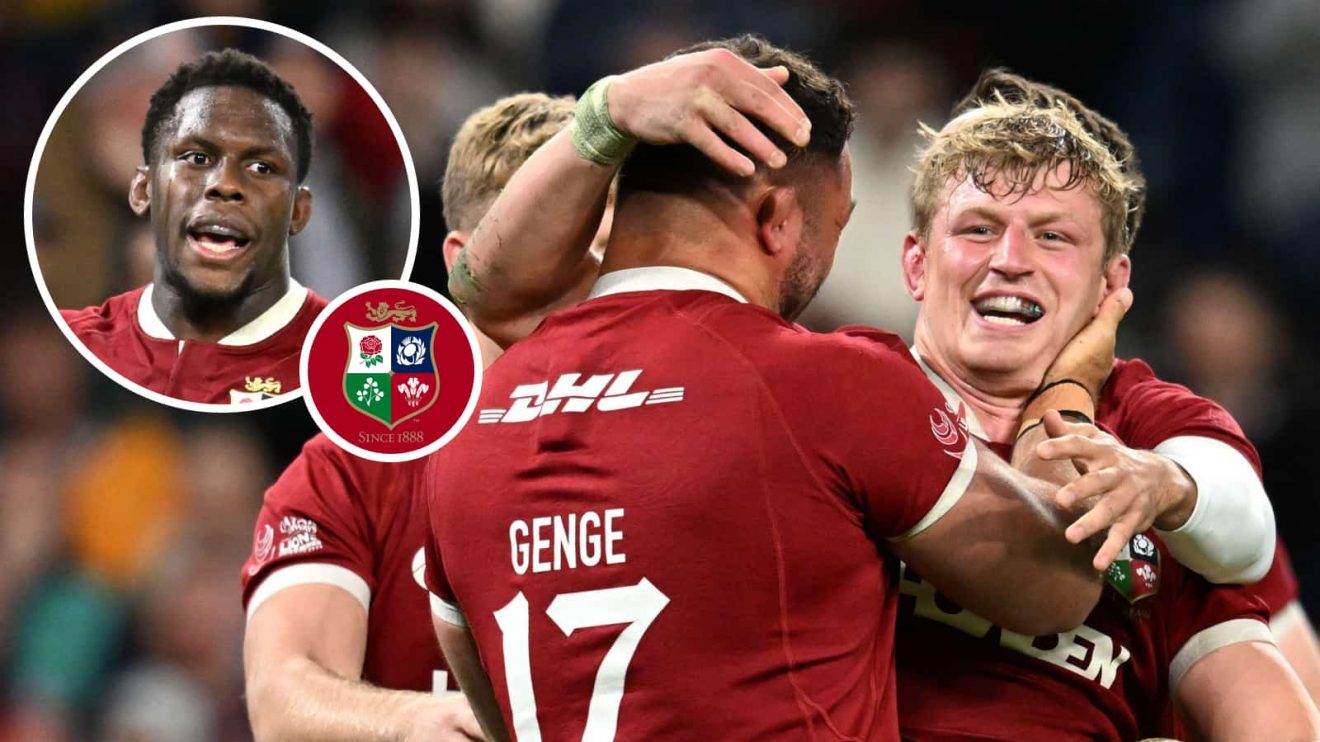 British and Irish Lions forward Jac Morgan and an inset of captain Maro Itoje.