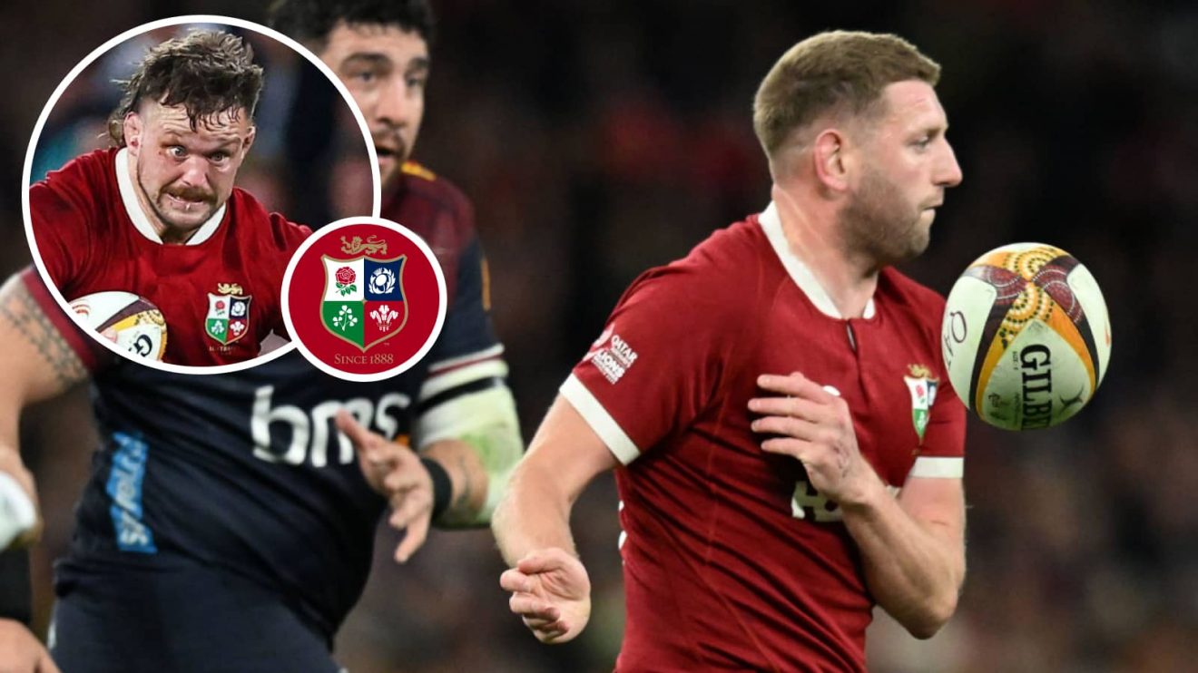 British and Irish Lions fly-half Finn Russell and prop Andrew Porter (inset).