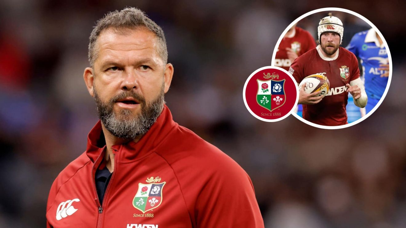 British and Irish Lions head coach Andy Farrell and wing Mack Hansen (inset).