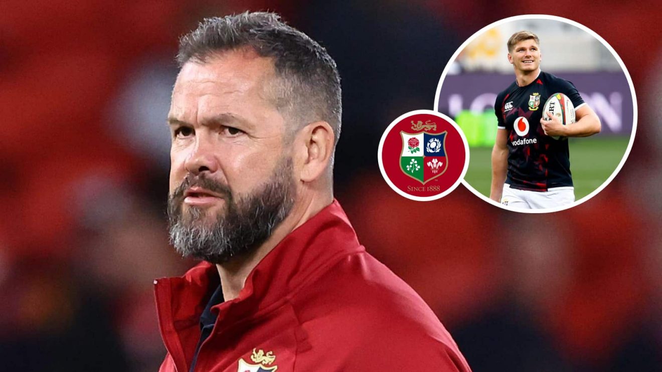 British and Irish Lions head coach Andy Farrell and an inset of fly-half Owen Farrell.