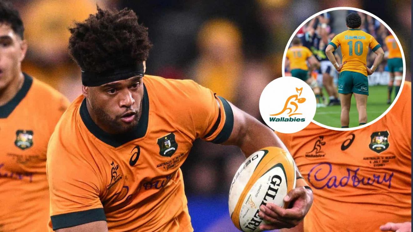 Rob Valetini and Noah Lolesio (inset) in action for the Wallabies.