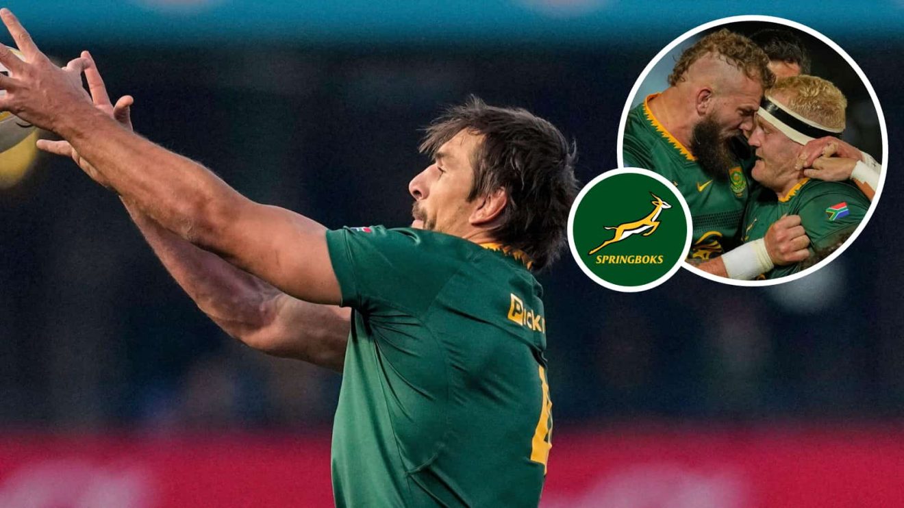 Springboks lock Eben Etzebeth and an inset of Vincent Koch against Italy.