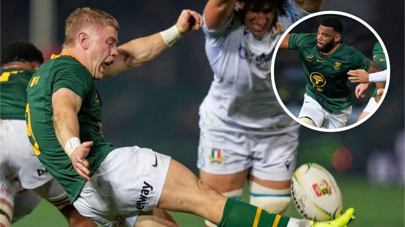 Morne van den Berg and Vincent Tshituka (inset) in action for the Springboks against Italy.