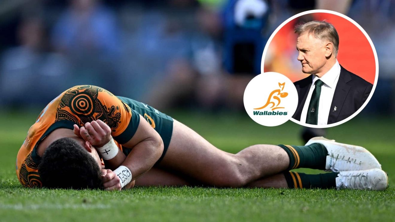 Noah Lolesio and an inset of Wallabies boss Joe Schmidt