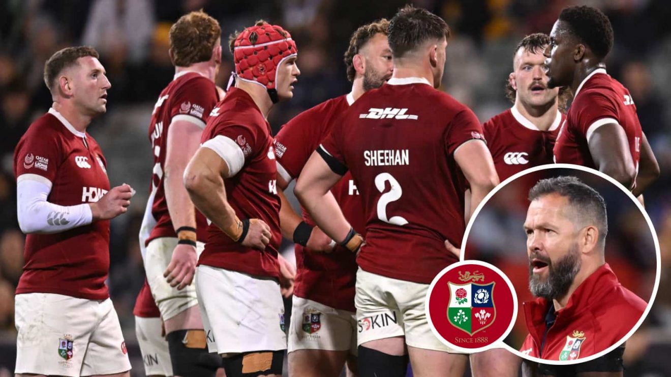 British and Irish Lions players during Brumbies clash and head coach Andy Farrell (inset).