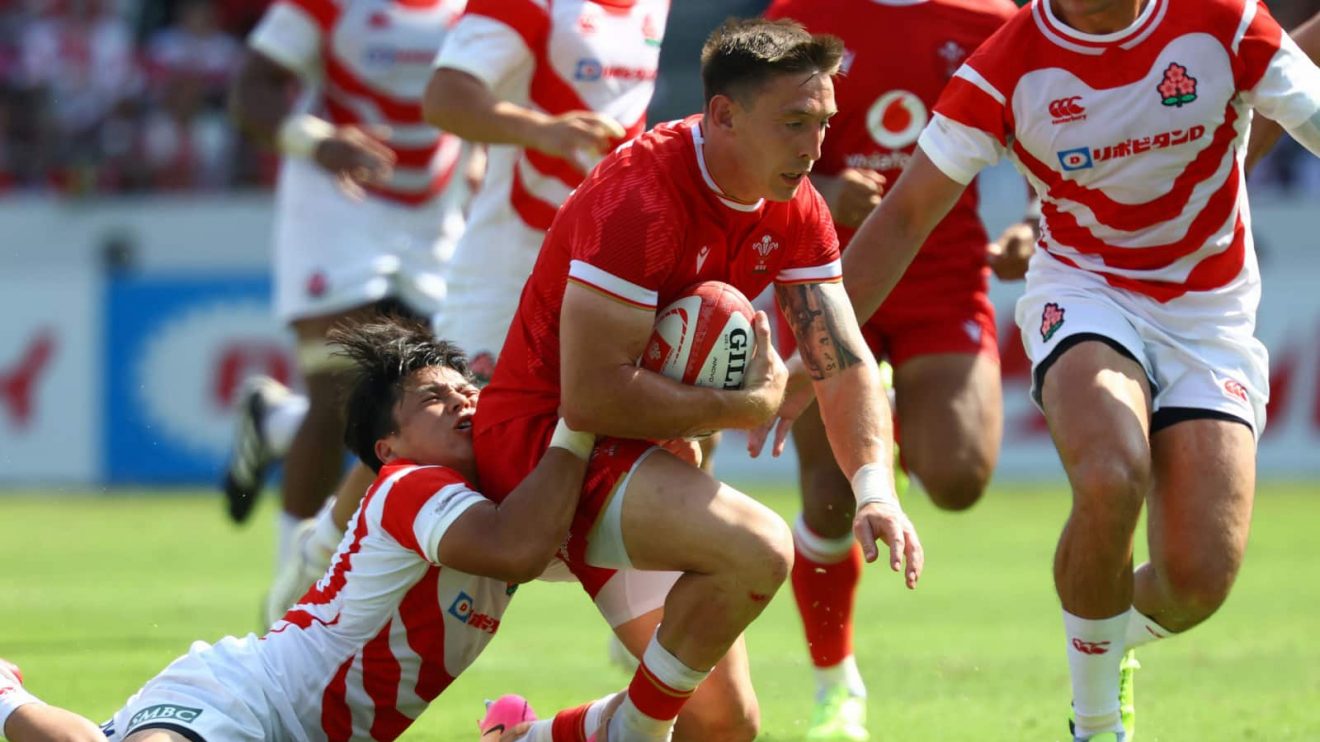 Josh Adams in action for Wales v Japan in 2025.