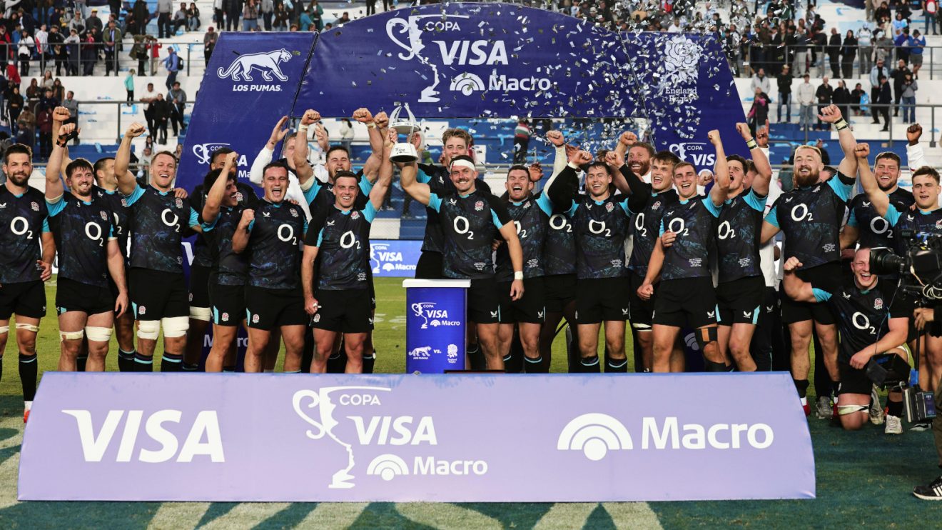 England celebrate winning series 2-0 against Argentina.