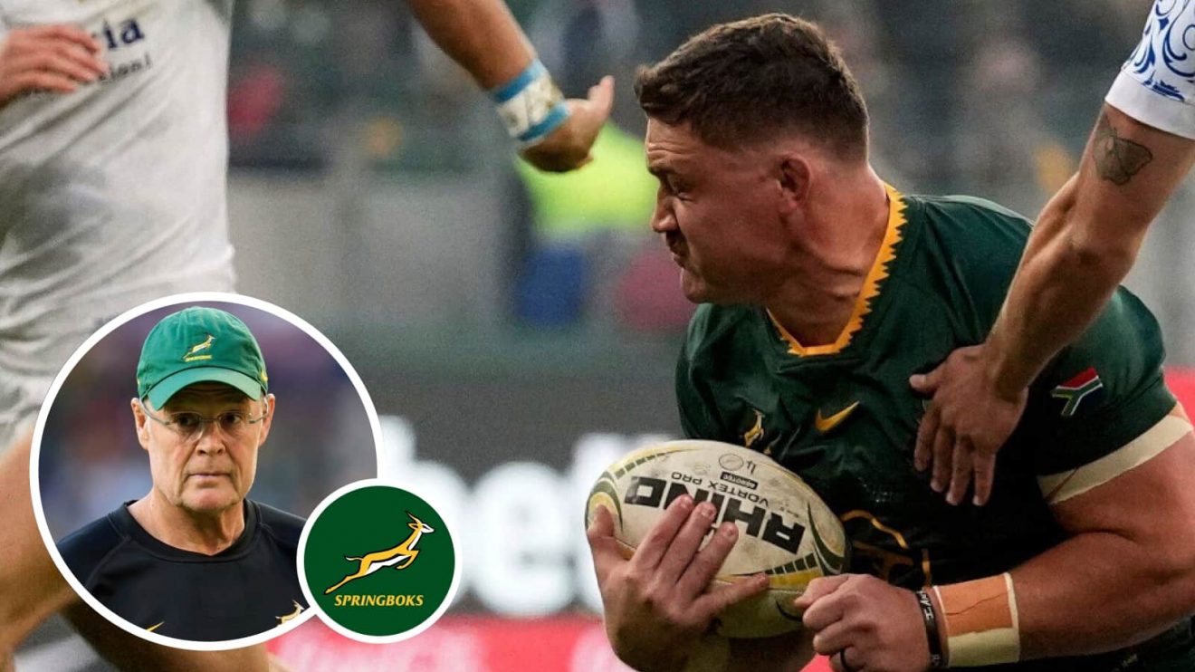 Springboks number eight Jasper Wiese and head coach Rassie Erasmus (inset).