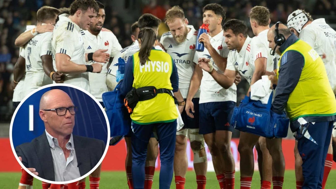 France side during the second All Blacks Test and New Zealand legend Jeff Wilson (inset).