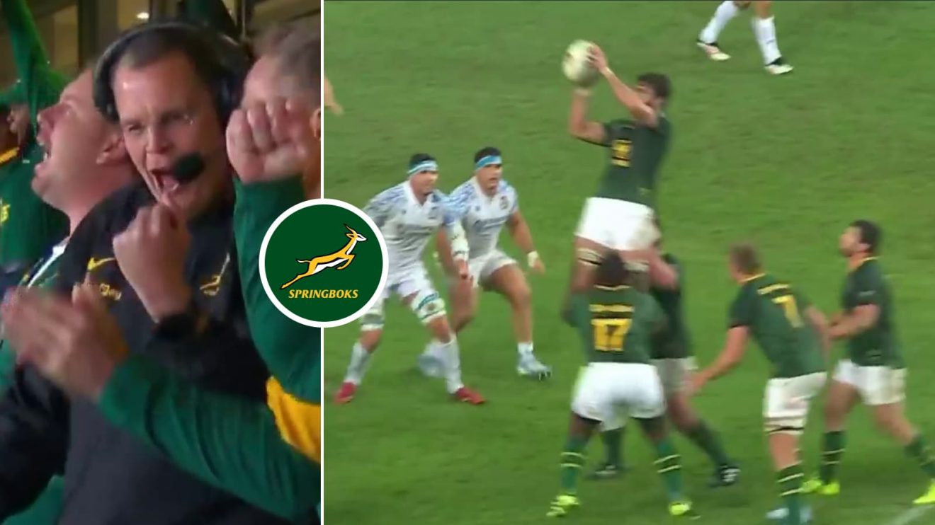 Springboks head coach Rassie Erasmus and South Africa's open-play lineout against Italy.