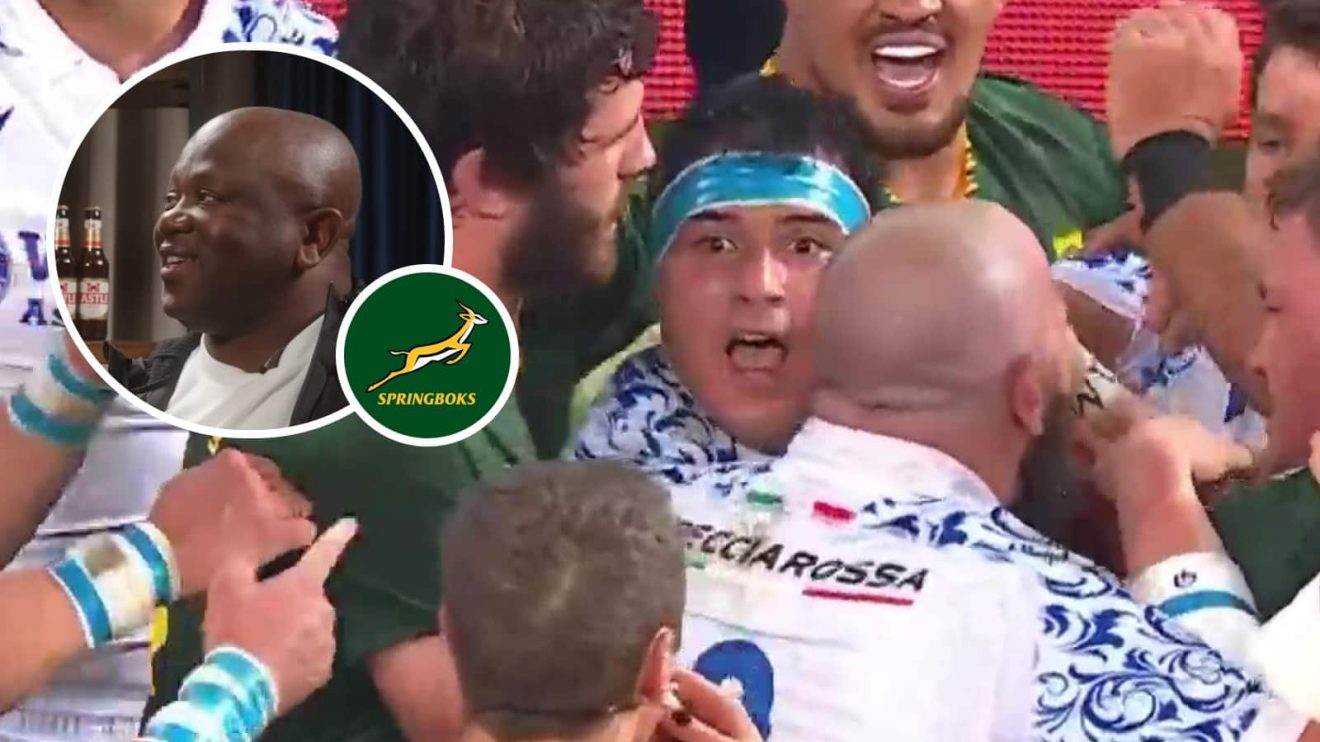 Danilo Fischetti after being headbutt by Springbok Jasper Wiese and an inset of Hanyani Shimange.