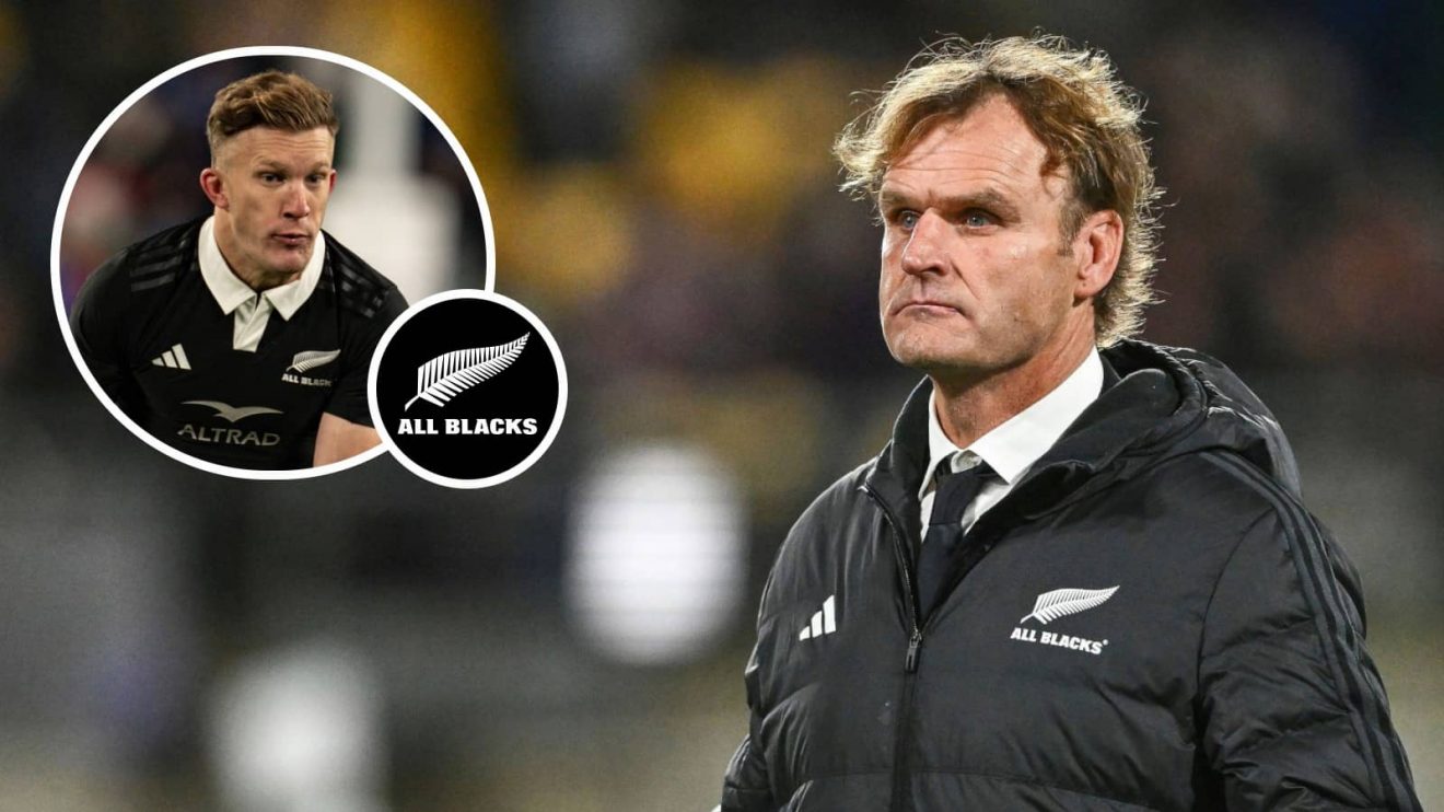 All Blacks head coach Scott Robertson and fly-half Damian McKenzie (inset).