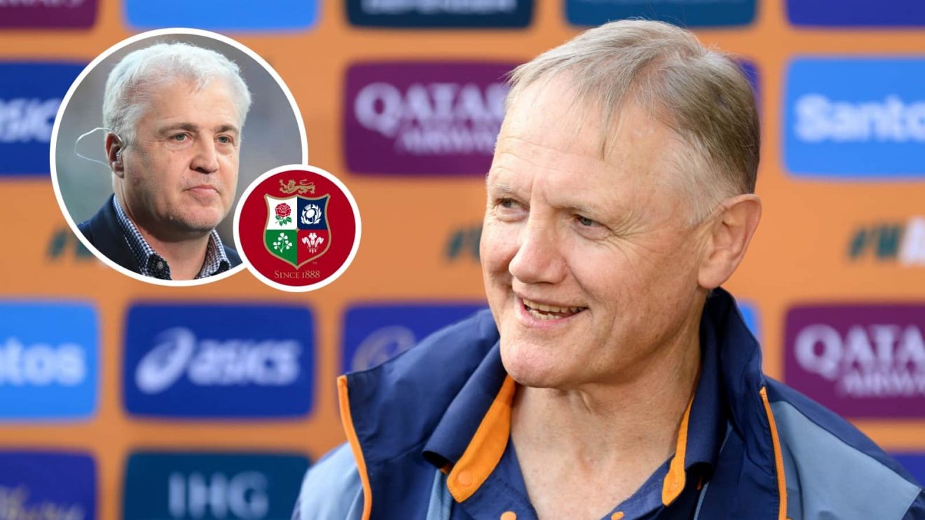 Wallabies head coach Joe Schmidt and an inset of Stuart Barnes.