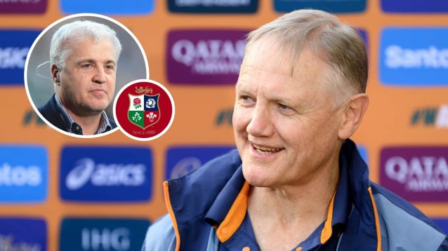 Wallabies head coach Joe Schmidt and an inset of Stuart Barnes.