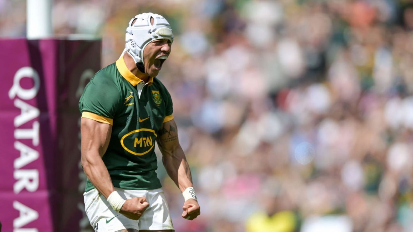 Edwill van der Merwe celebrating a try for the Springboks.