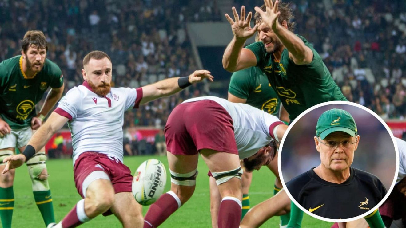 Springboks putting Georgia under pressure and South Africa head coach Rassie Erasmus (inset).