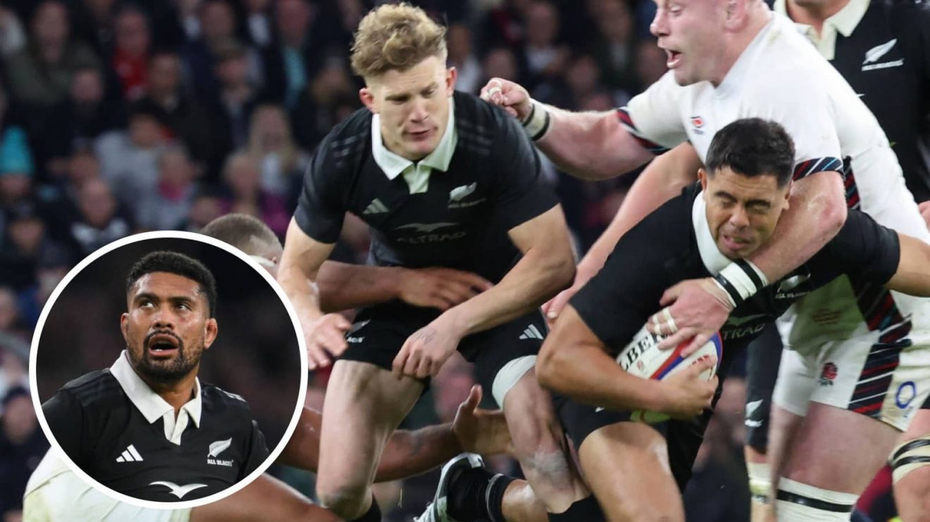 Anton Lienert-Brown and Ardie Savea (inset) in action for the All Blacks.