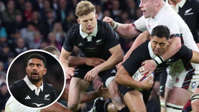 Anton Lienert-Brown and Ardie Savea (inset) in action for the All Blacks.