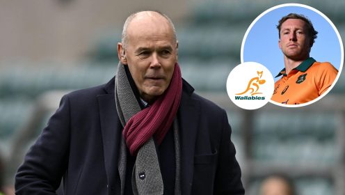 Former England coach Sir Clive Woodward and an inset of Wallabies back Harry Potter.