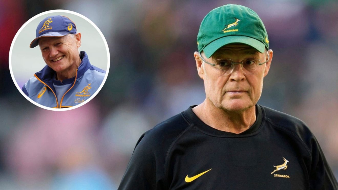 Springboks head coach Rassie Erasmus and Wallabies boss Joe Schmidt (inset).