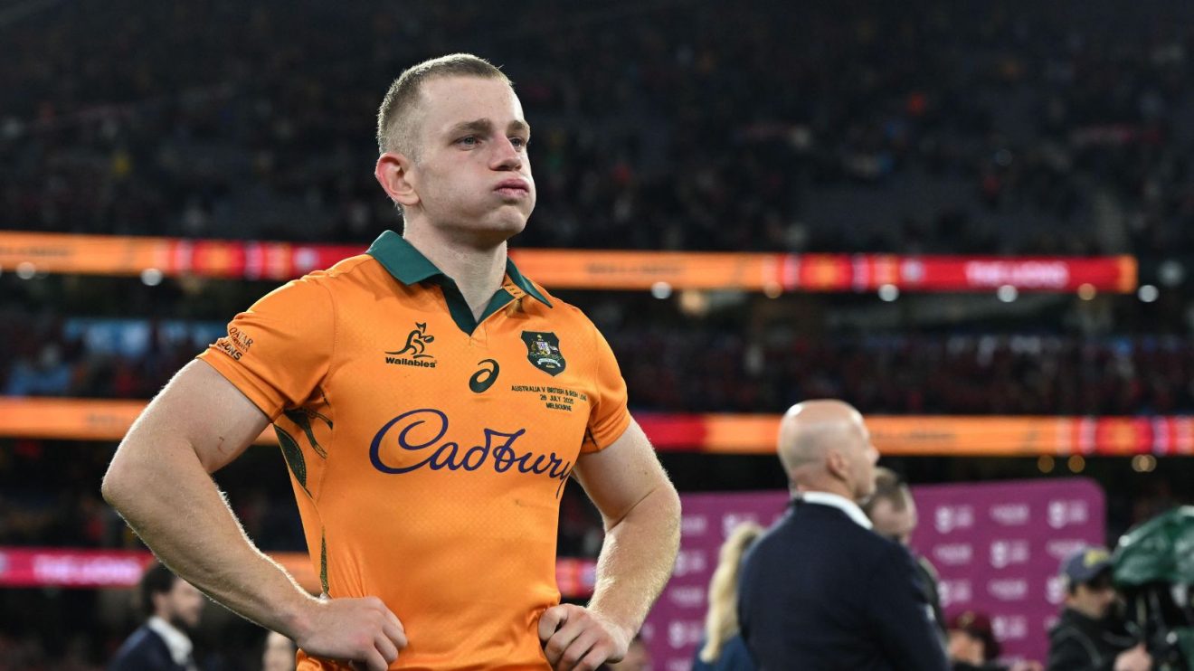 Max Jorgensen puffing his cheeks out after losing to the Lions at the Melbourne Cricket Ground
