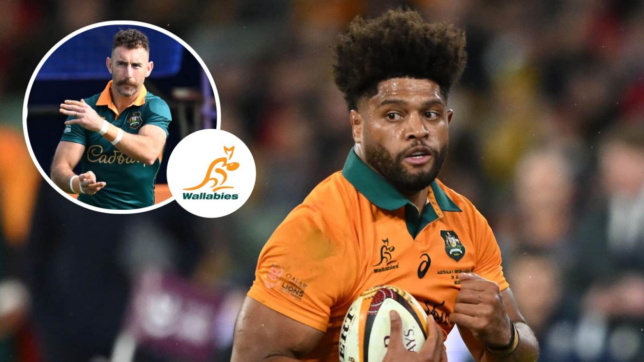 Wallabies loose forward Rob Valetini and an inset of scrum-half Nic White.