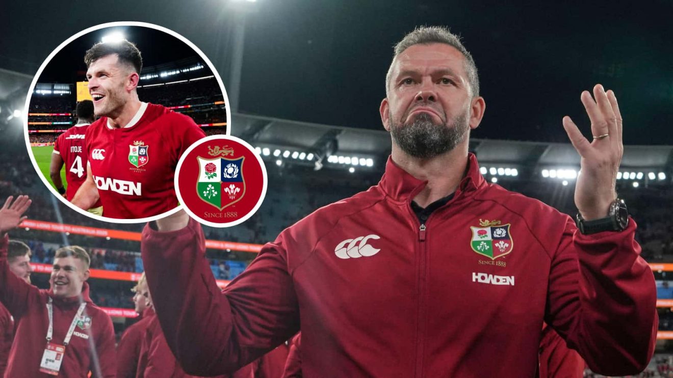 British and Irish Lions coach Andy Farrell and an inset of Blair Kinghorn.
