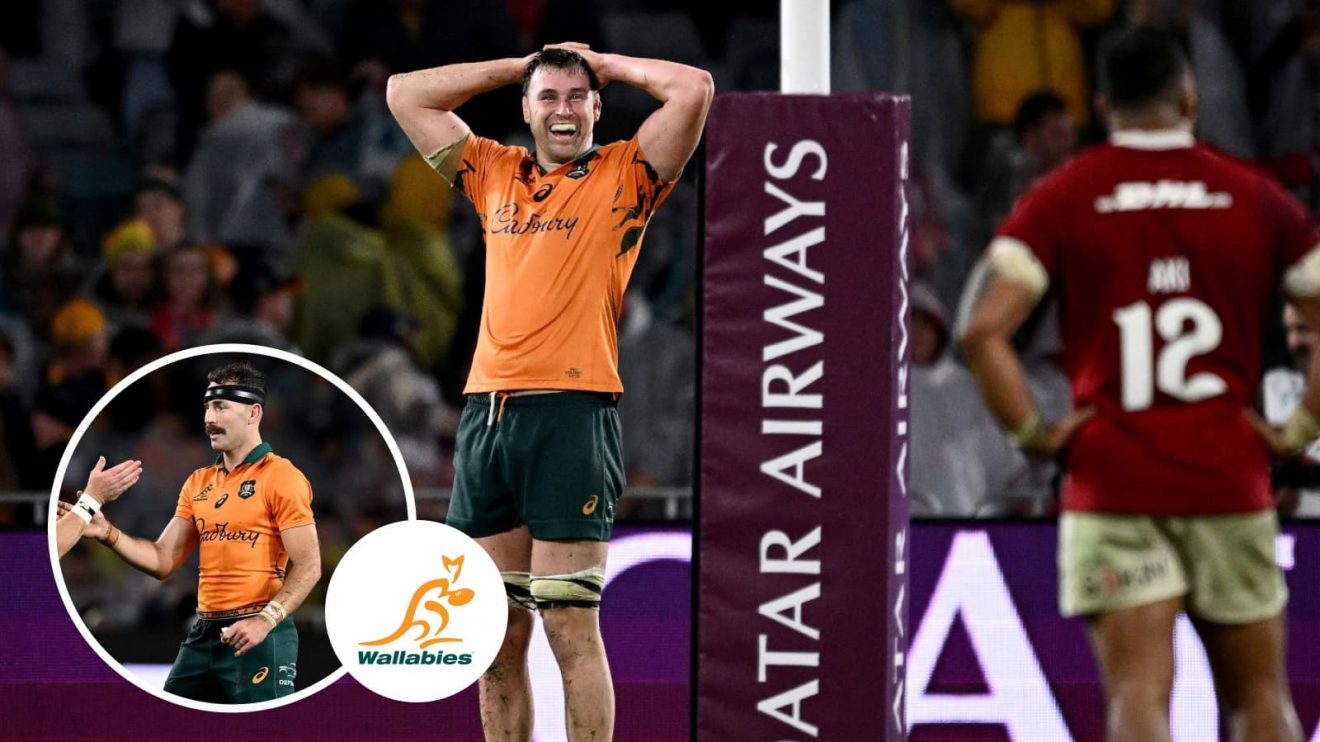 Wallabies lock Nick Frost celebrates against British and Irish Lions in third Test.