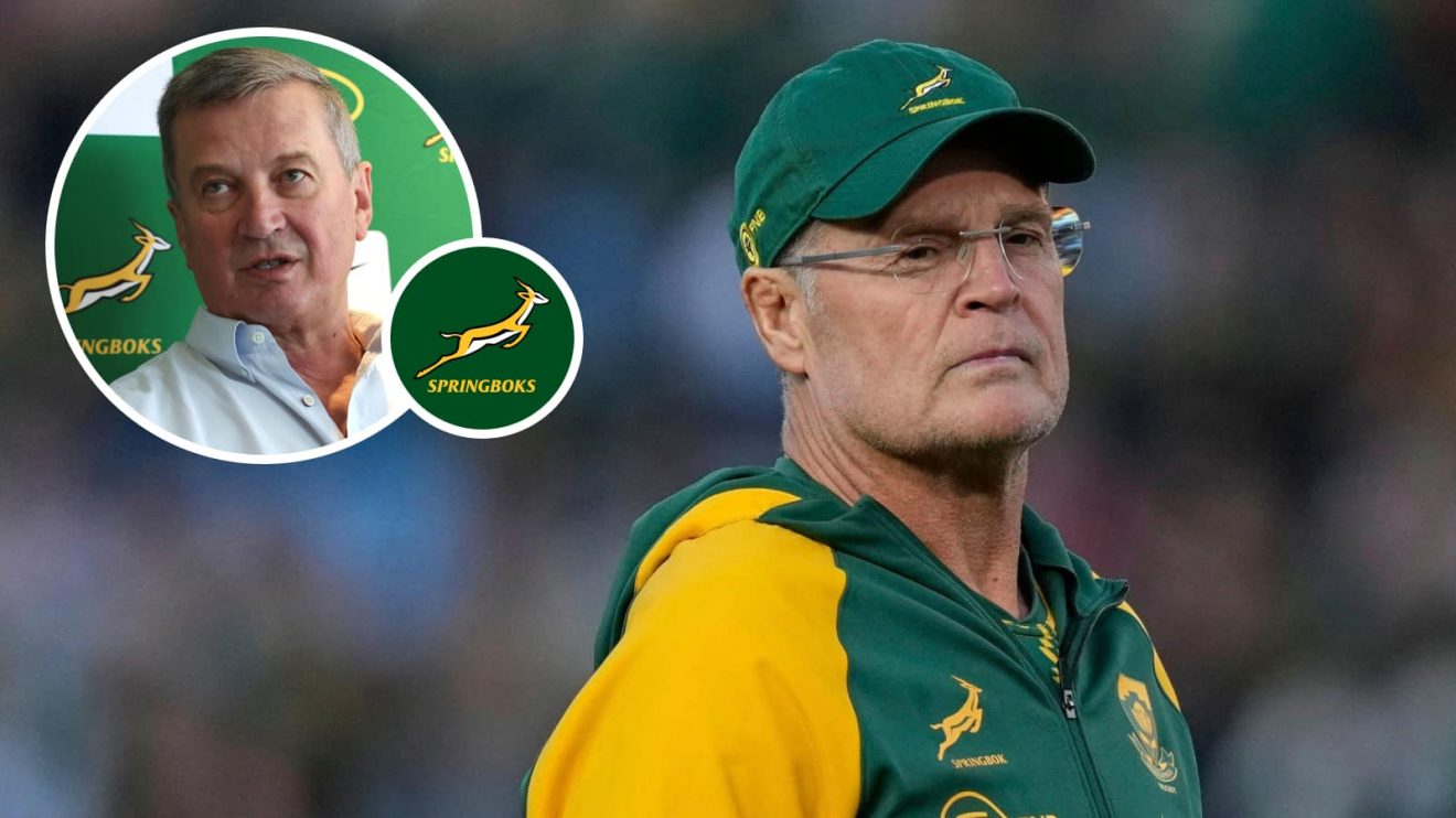Springboks head coach Rassie Erasmus and an inset of SA Rugby CEO Rian Oberholzer.