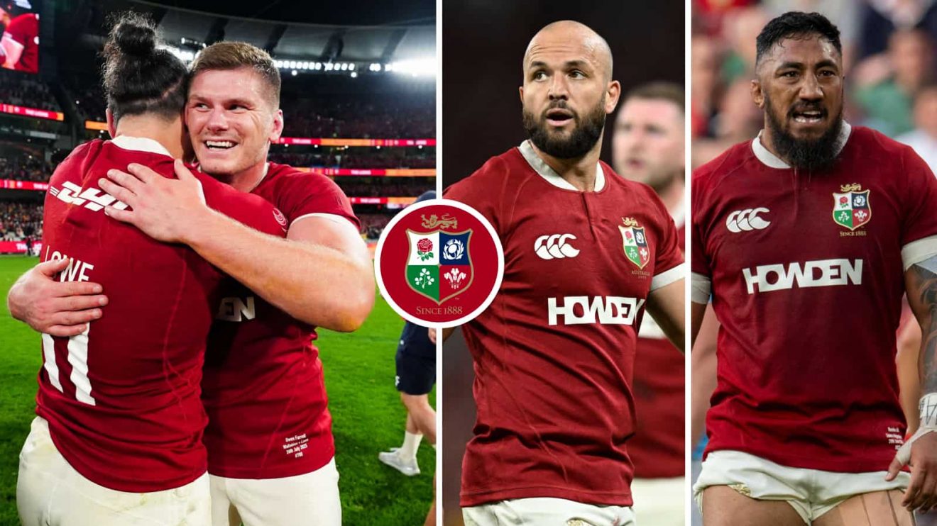 British and Irish Lions backs Owen Farrell, James Lowe, Jamison Gibson-Park and Bundee Aki.
