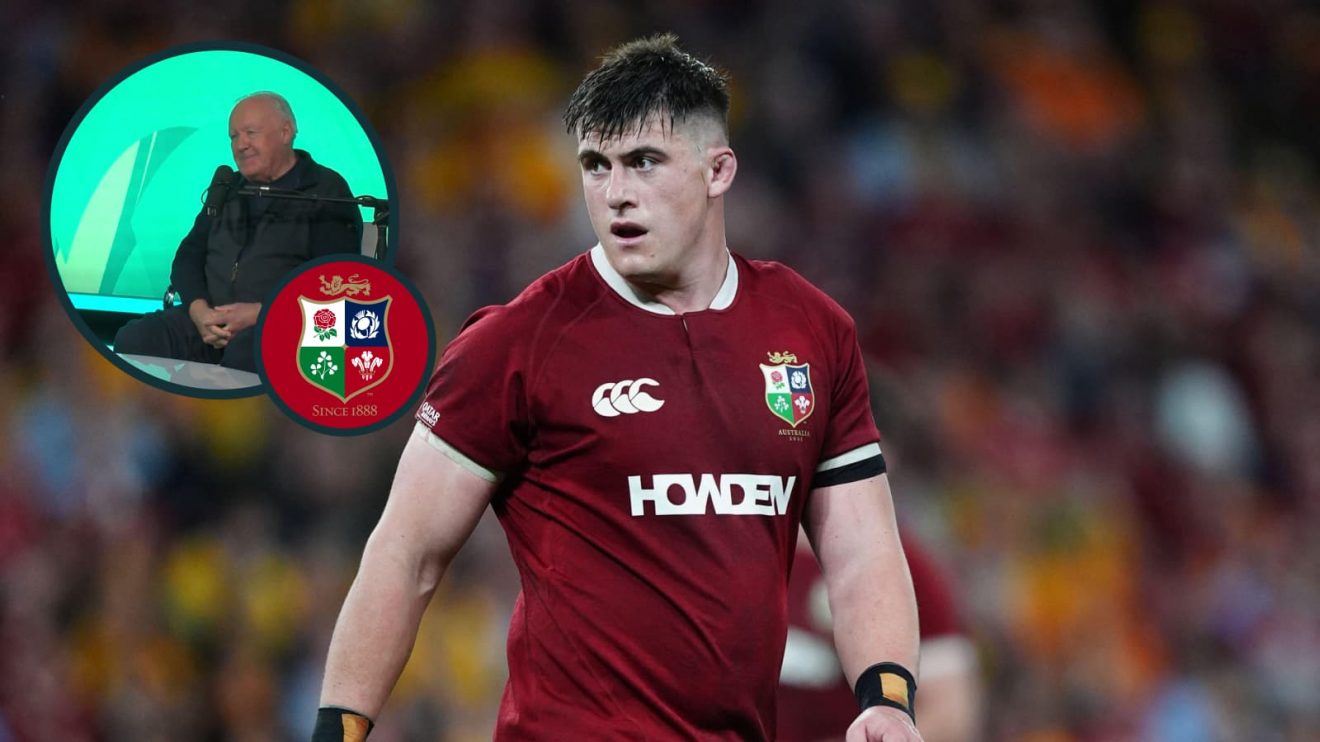 British and Irish Lions hooker Dan Sheehan and an inset of ex-referee Owen Doyle.